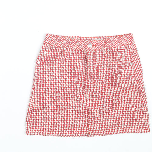Topshop Women's Red Check Cotton Mini Skirt Size 10