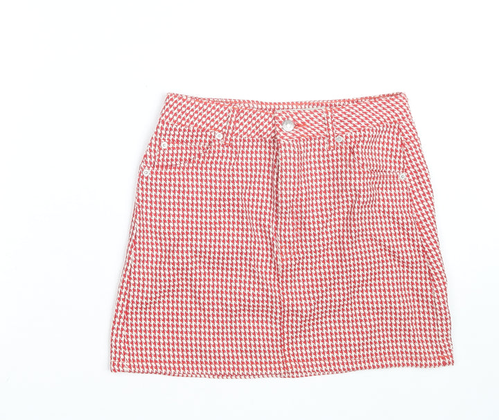 Topshop Women's Red Check Cotton Mini Skirt Size 10