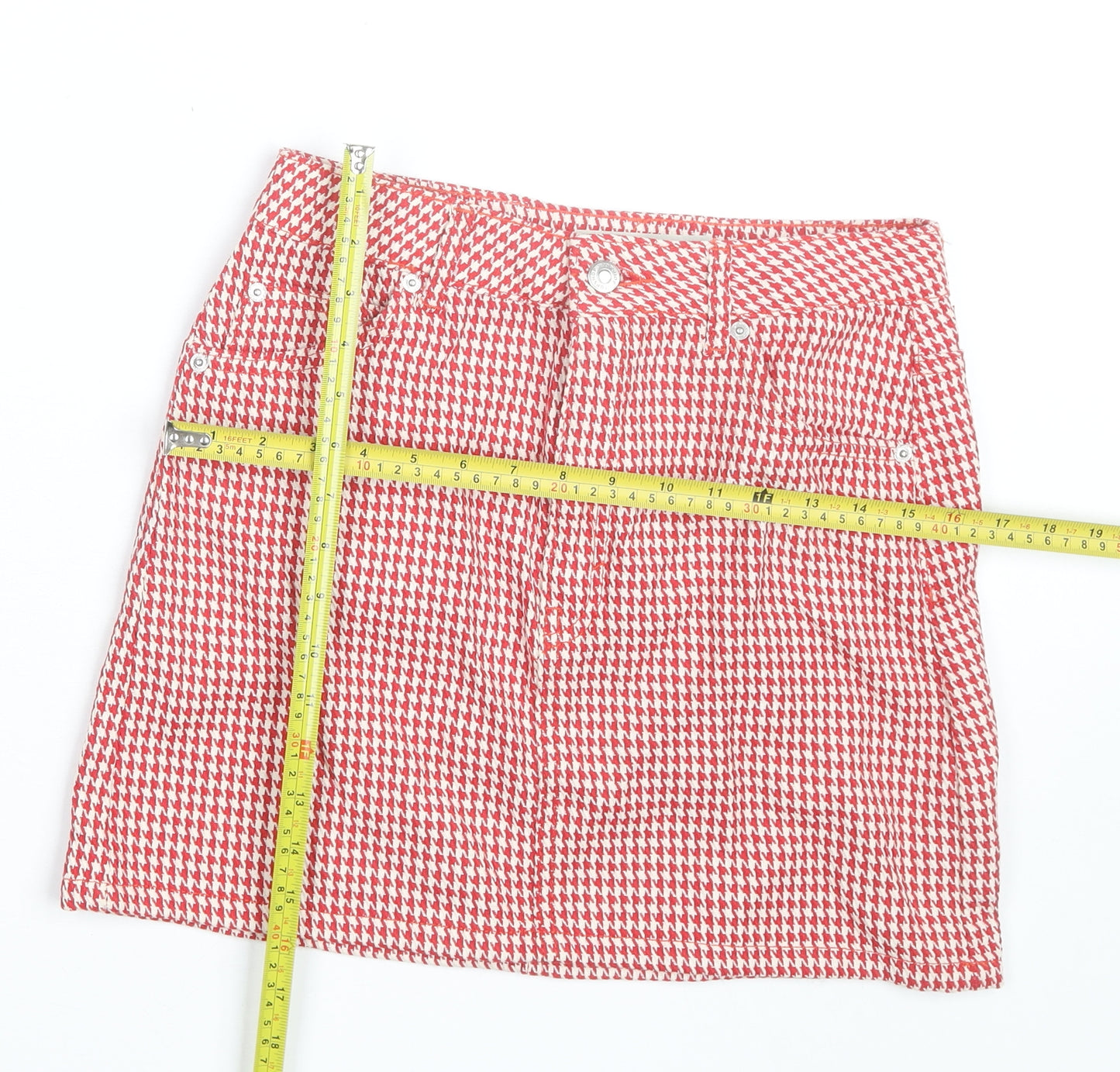 Topshop Women's Red Check Cotton Mini Skirt Size 10