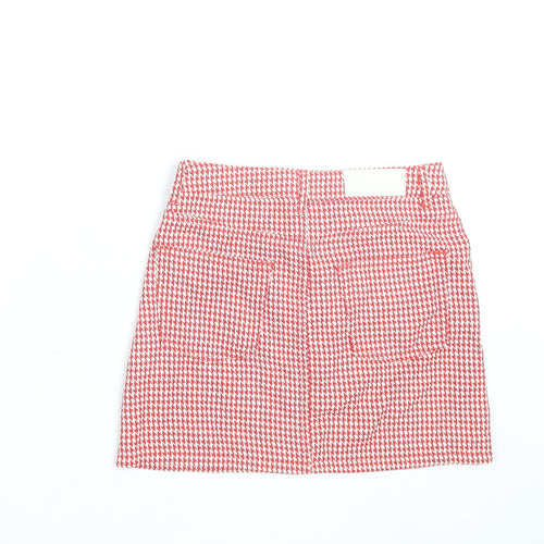 Topshop Women's Red Check Cotton Mini Skirt Size 10