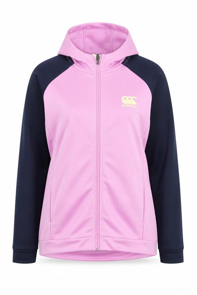 Front view of Canterbury Teens Pink Hooded Track Jacket, size 14, Regular Fit