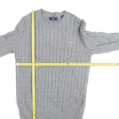 Gant Men's Grey Cable-Knit Cotton Pullover Jumper Size M