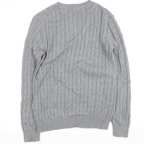 Gant Men's Grey Cable-Knit Cotton Pullover Jumper Size M