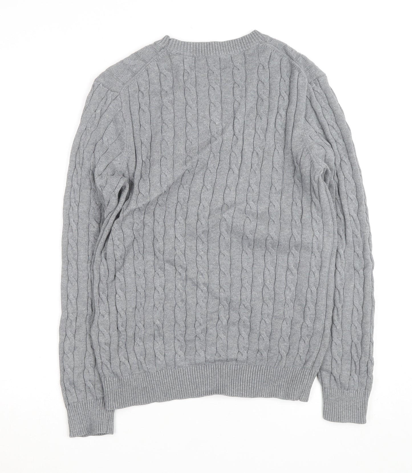 Gant Men's Grey Cable-Knit Cotton Pullover Jumper Size M