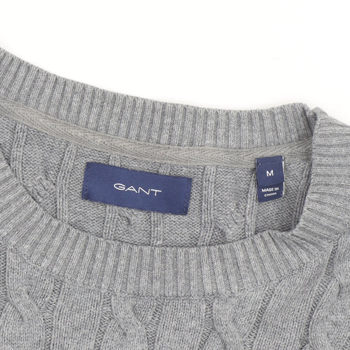 Gant Men's Grey Cable-Knit Cotton Pullover Jumper Size M