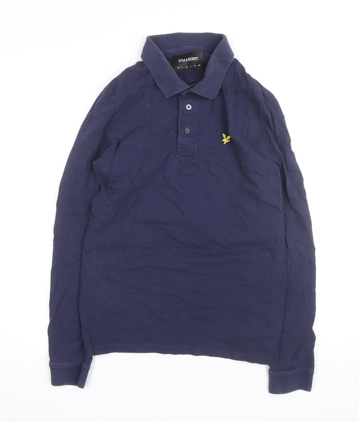 Lyle & Scott Mens Blue Long Sleeve Polo Shirt Size M