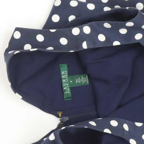 Ralph Lauren Women Blue White Polka Dot Sheath Dress Size 4
