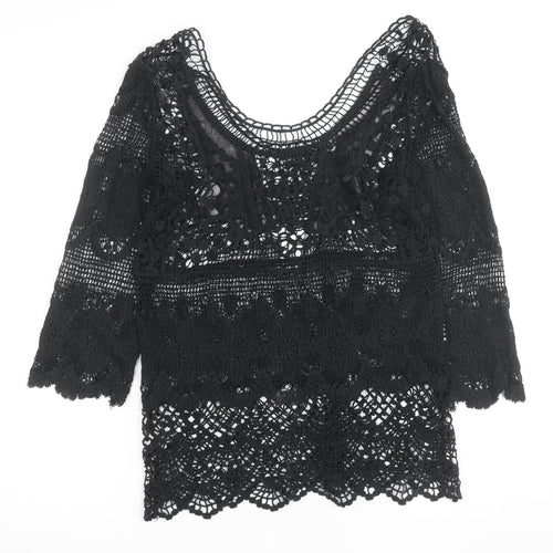 Vila Women Black Lace 3/4 Sleeve Crochet Blouse S