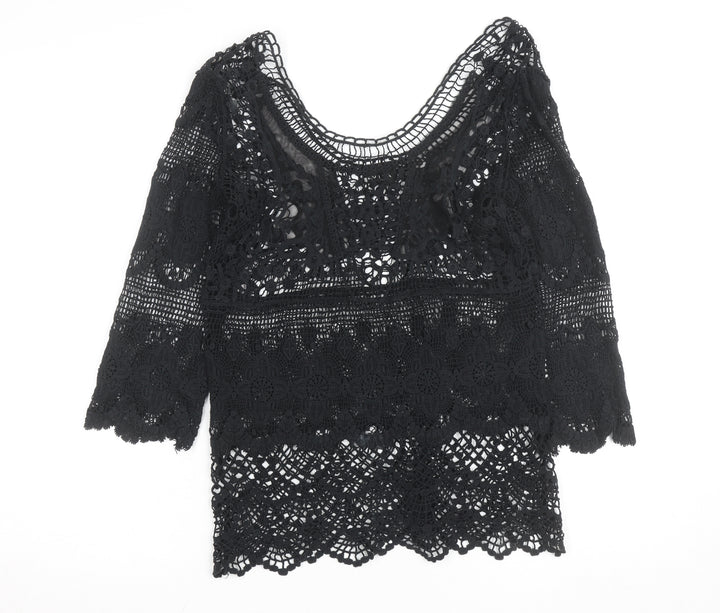 Vila Women Black Lace 3/4 Sleeve Crochet Blouse S