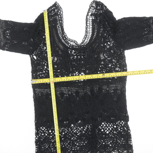 Vila Women Black Lace 3/4 Sleeve Crochet Blouse S