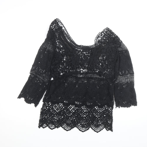 Vila Women Black Lace 3/4 Sleeve Crochet Blouse S