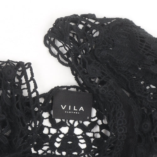 Vila Women Black Lace 3/4 Sleeve Crochet Blouse S