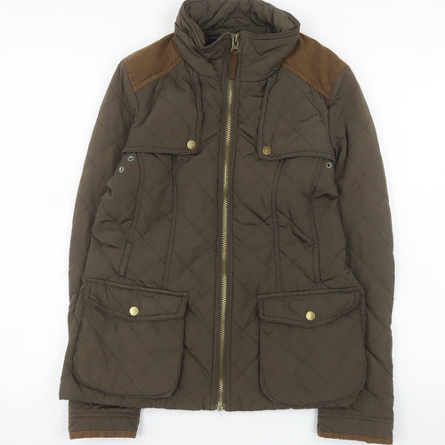 Zara Basic Women’s Brown Quilted Jacket L Longline Padded Coat