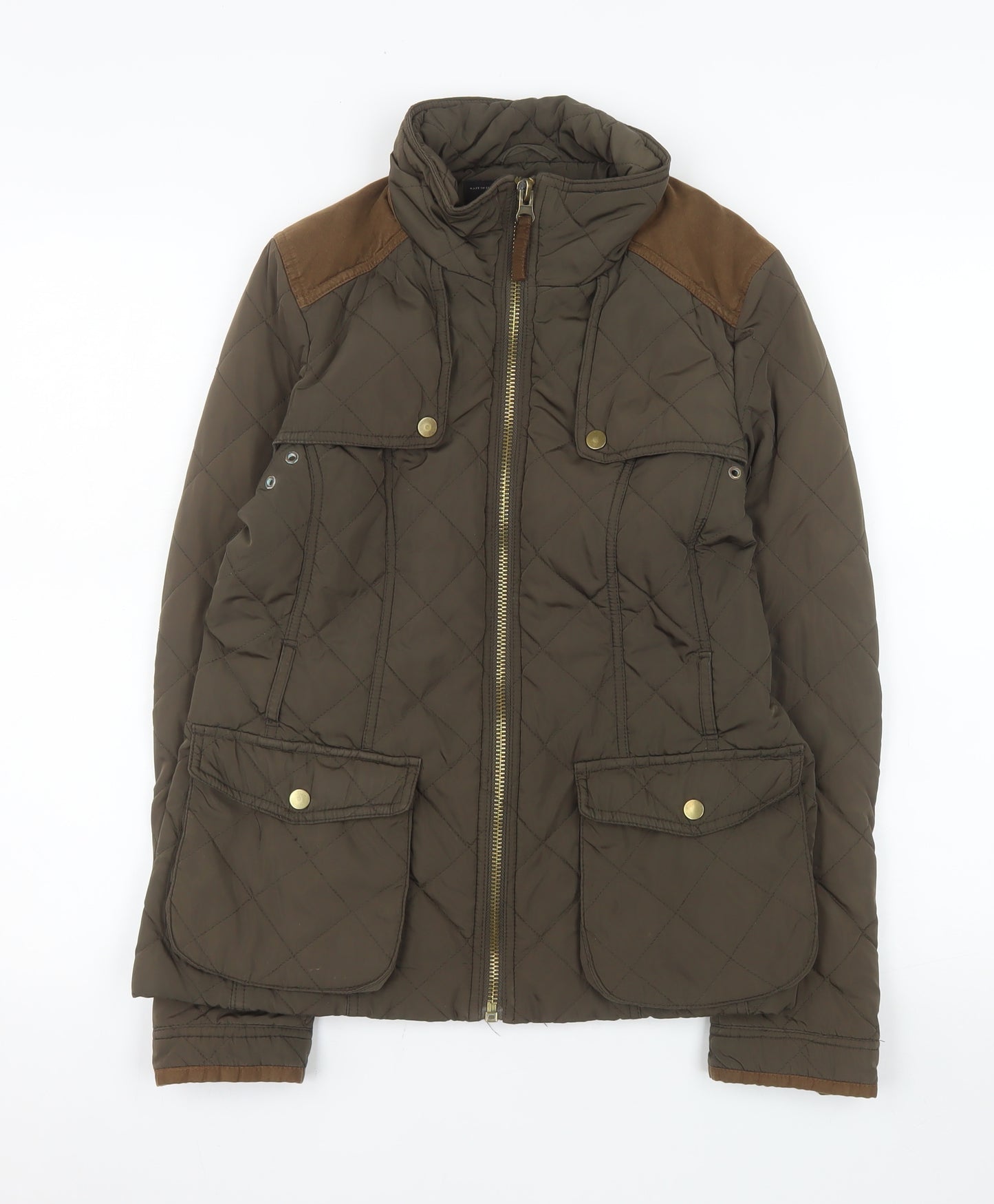 Zara Basic Women’s Brown Quilted Jacket L Longline Padded Coat