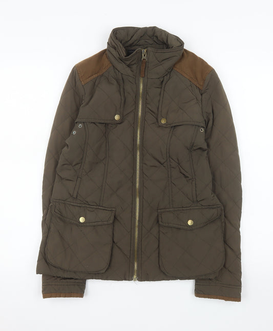 Zara Basic Women’s Brown Quilted Jacket L Longline Padded Coat