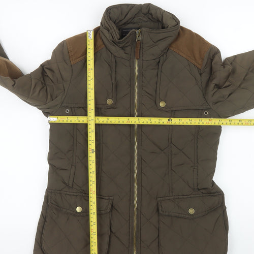Zara Basic Women’s Brown Quilted Jacket L Longline Padded Coat