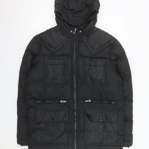 GOV DENIM Men's Black L Hooded Puffer Jacket with Pockets