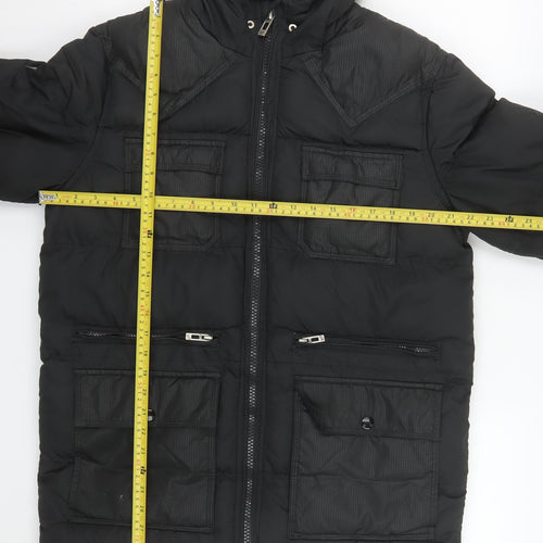GOV DENIM Men's Black L Hooded Puffer Jacket with Pockets