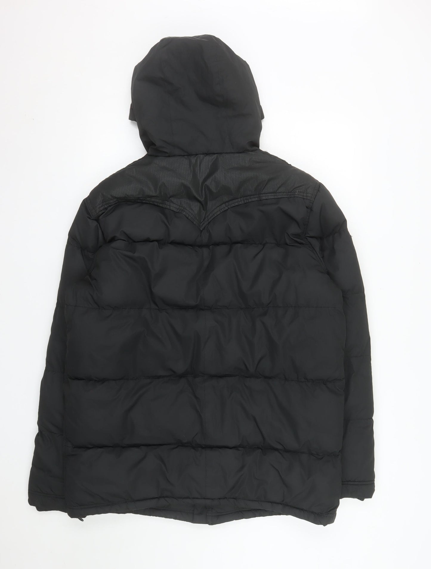 GOV DENIM Men's Black L Hooded Puffer Jacket with Pockets