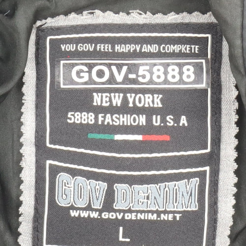 GOV DENIM Men's Black L Hooded Puffer Jacket with Pockets