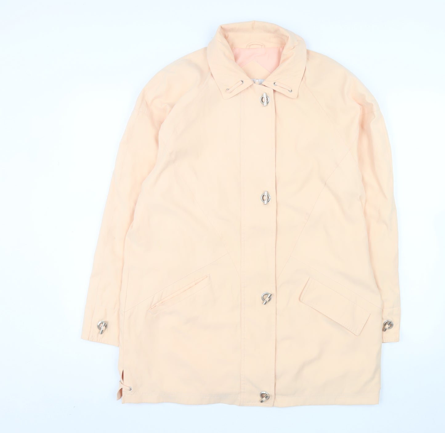 Essentials Womens Beige Long Rain Coat Size 12 Classic Lightweight
