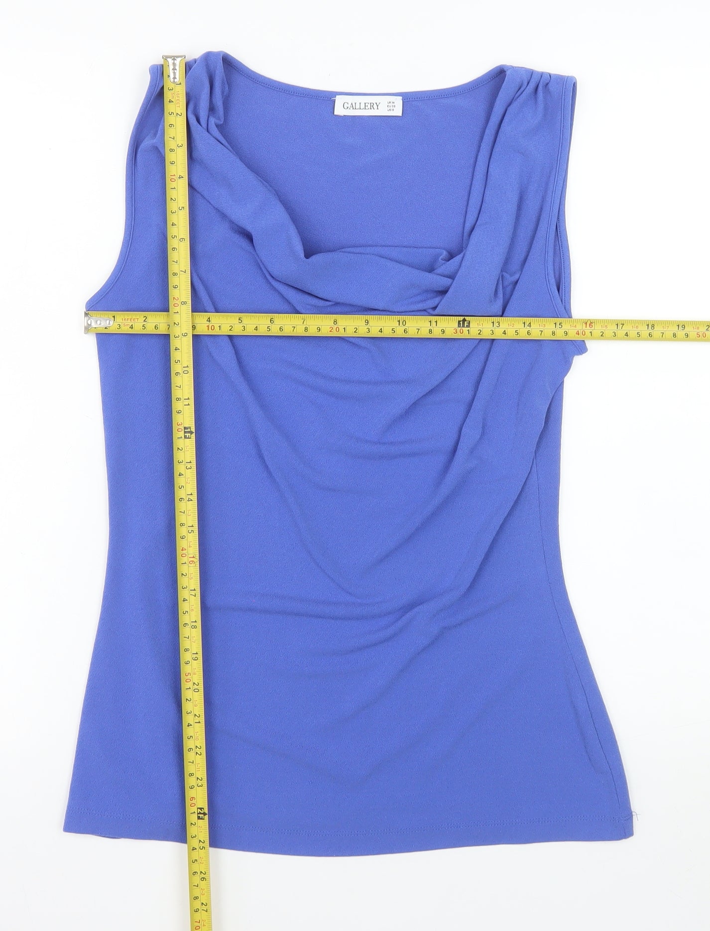 Gallery Women's Blue Cowl Neck Sleeveless Jersey Tank Top Size M