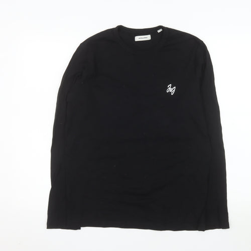 Jack & Jones Men's Black Cotton Long Sleeve Crew Neck Top S