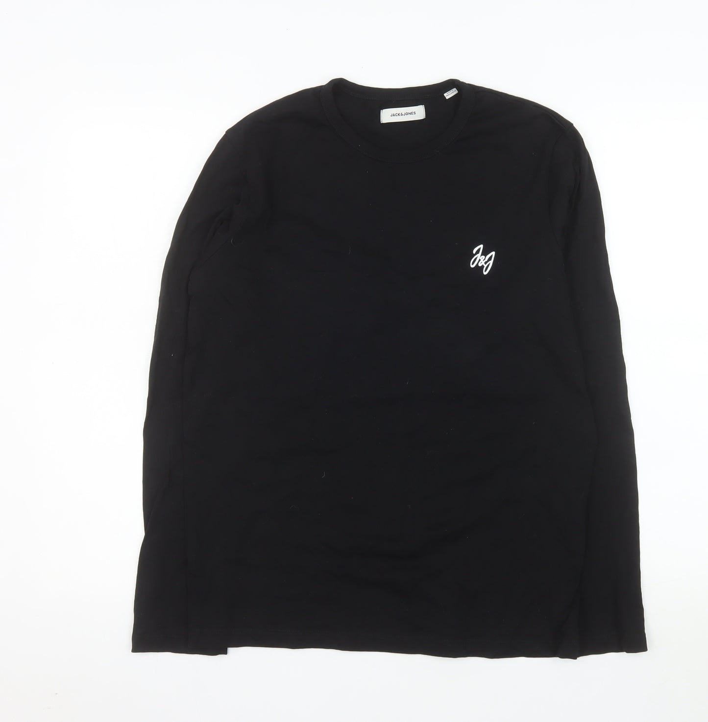 Jack & Jones Men's Black Cotton Long Sleeve Crew Neck Top S
