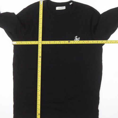 Jack & Jones Men's Black Cotton Long Sleeve Crew Neck Top S