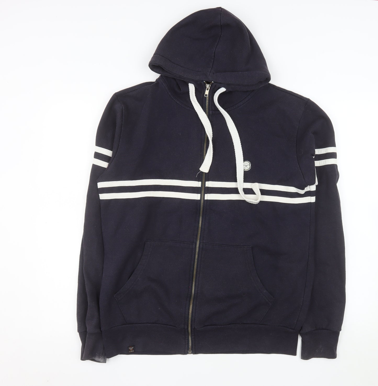 Le Breve Men's Blue Hooded Full Zip Jacket Size L