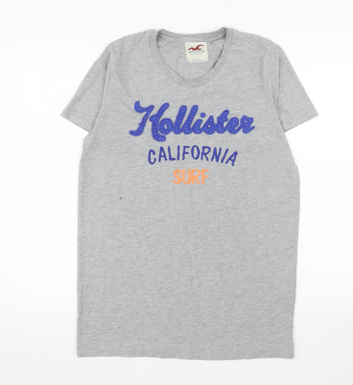 Hollister Men Grey California Surf Embroidered Cotton T-Shirt M