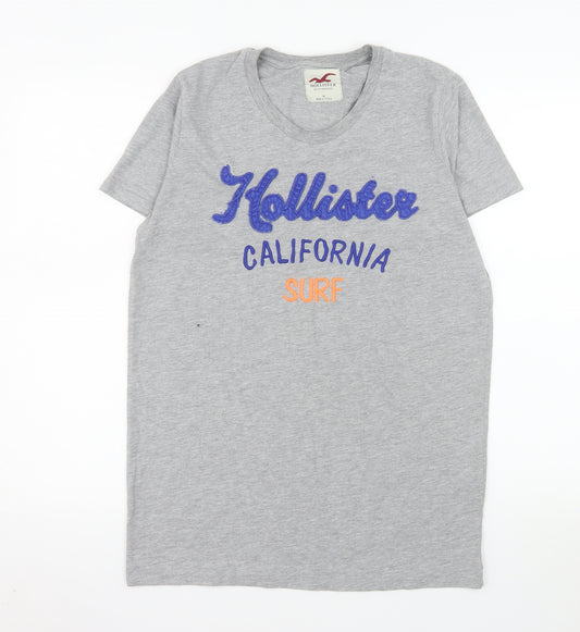 Hollister Men Grey California Surf Embroidered Cotton T-Shirt M