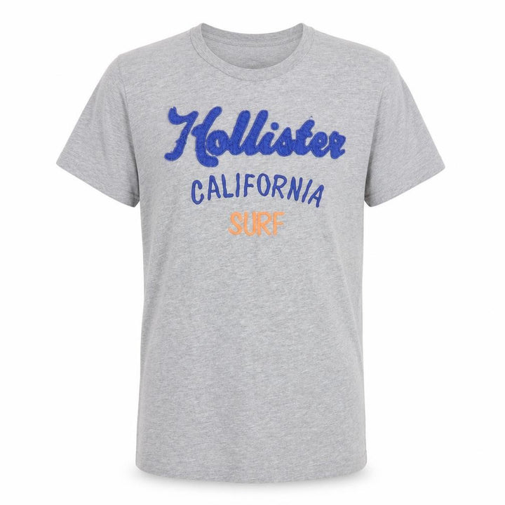 Hollister Men Grey California Surf Embroidered Cotton T-Shirt M