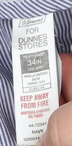 St. Bernard for Dunnes Stores Men's Blue Chino Trousers 34W 30L Cotton Blend
