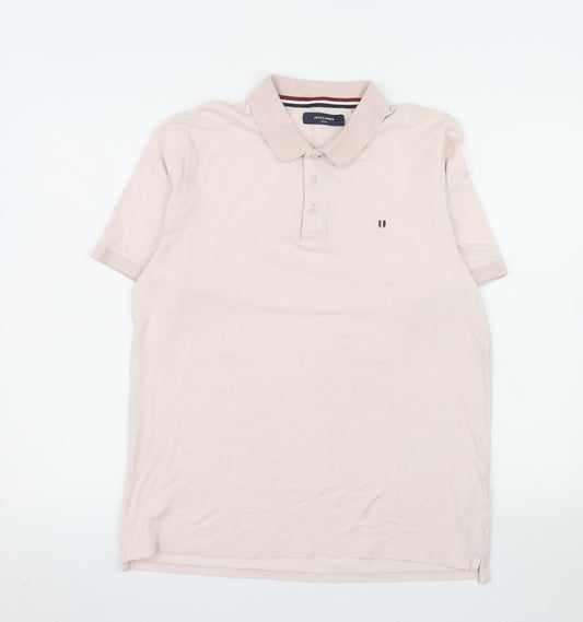 Jack & Jones Men’s Beige Polo Shirt Size L Cotton Classic Fit