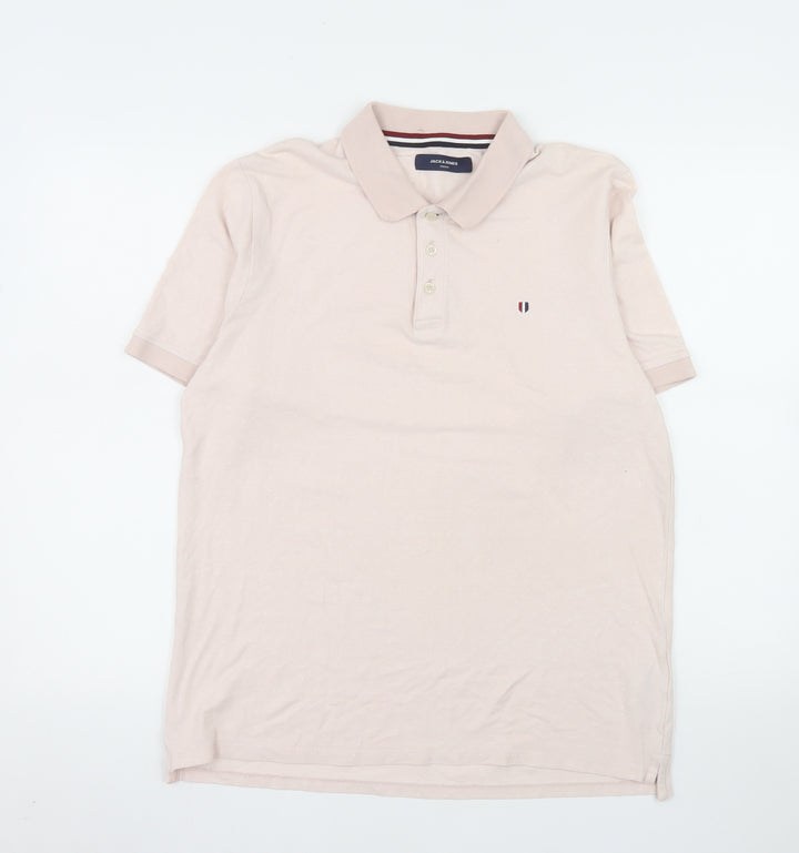 Jack & Jones Men’s Beige Polo Shirt Size L Cotton Classic Fit