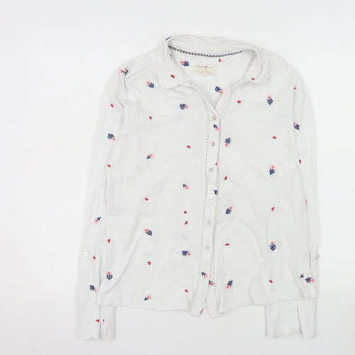 Beacon Cove Women's White Floral Cotton Button-Up Shirt M