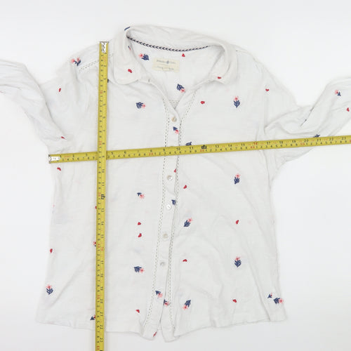 Beacon Cove Women's White Floral Cotton Button-Up Shirt M