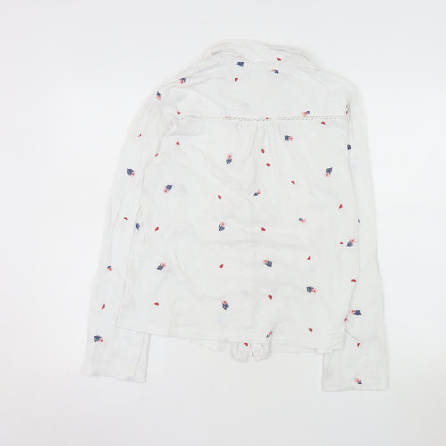 Beacon Cove Women's White Floral Cotton Button-Up Shirt M
