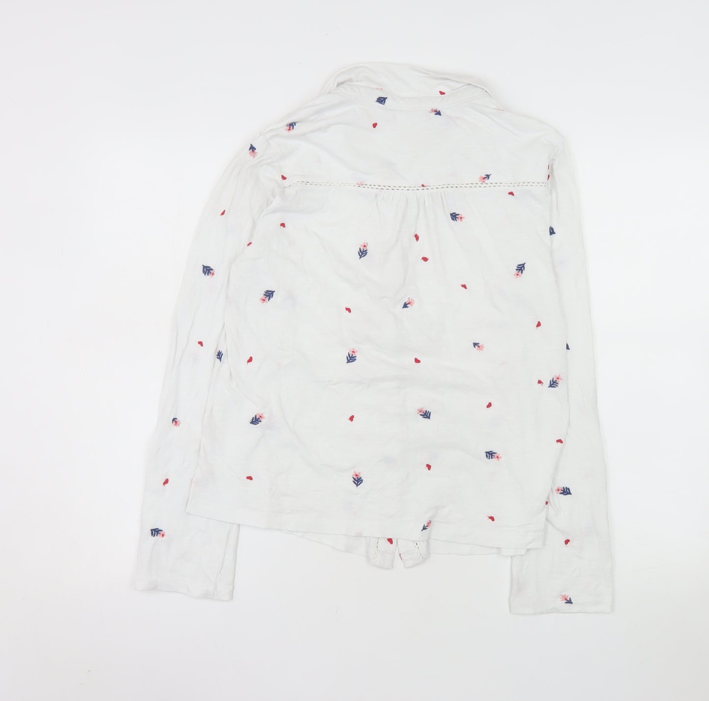 Beacon Cove Women's White Floral Cotton Button-Up Shirt M