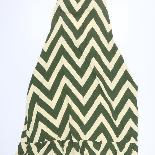 JOELI Women Green Chevron Halter Long Dress M Summer Boho Style