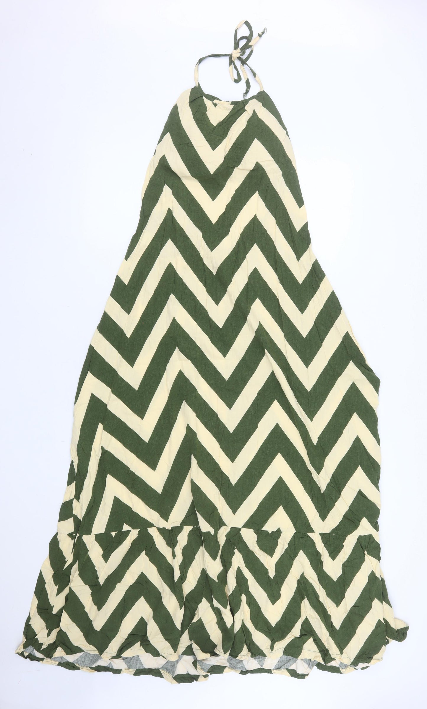 JOELI Women Green Chevron Halter Long Dress M Summer Boho Style
