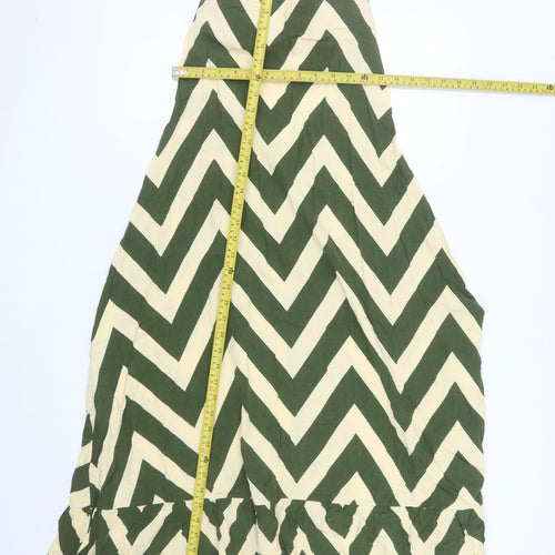 JOELI Women Green Chevron Halter Long Dress M Summer Boho Style