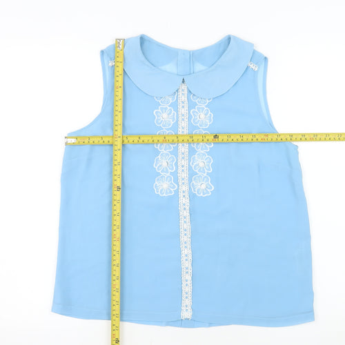 Savida Women Blue Sleeveless Collared Floral Blouse Size 12