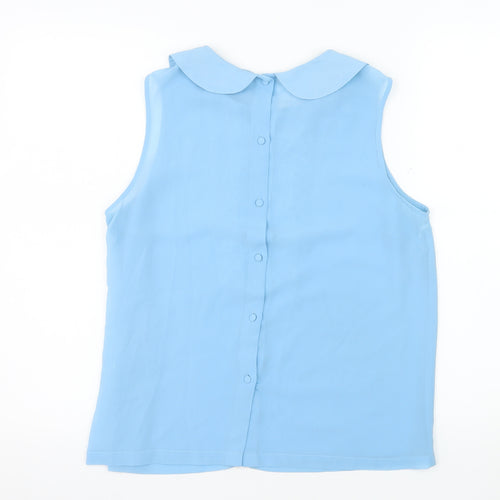 Savida Women Blue Sleeveless Collared Floral Blouse Size 12