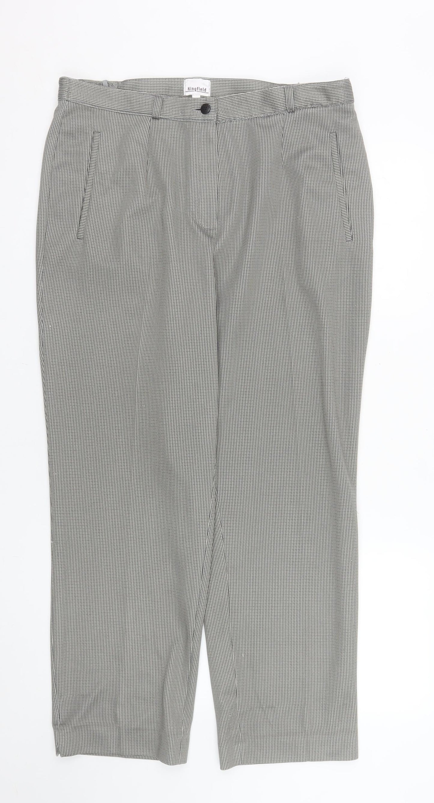 Kingfield Men's Grey Check Pleated Trousers Size 21in Regular Fit