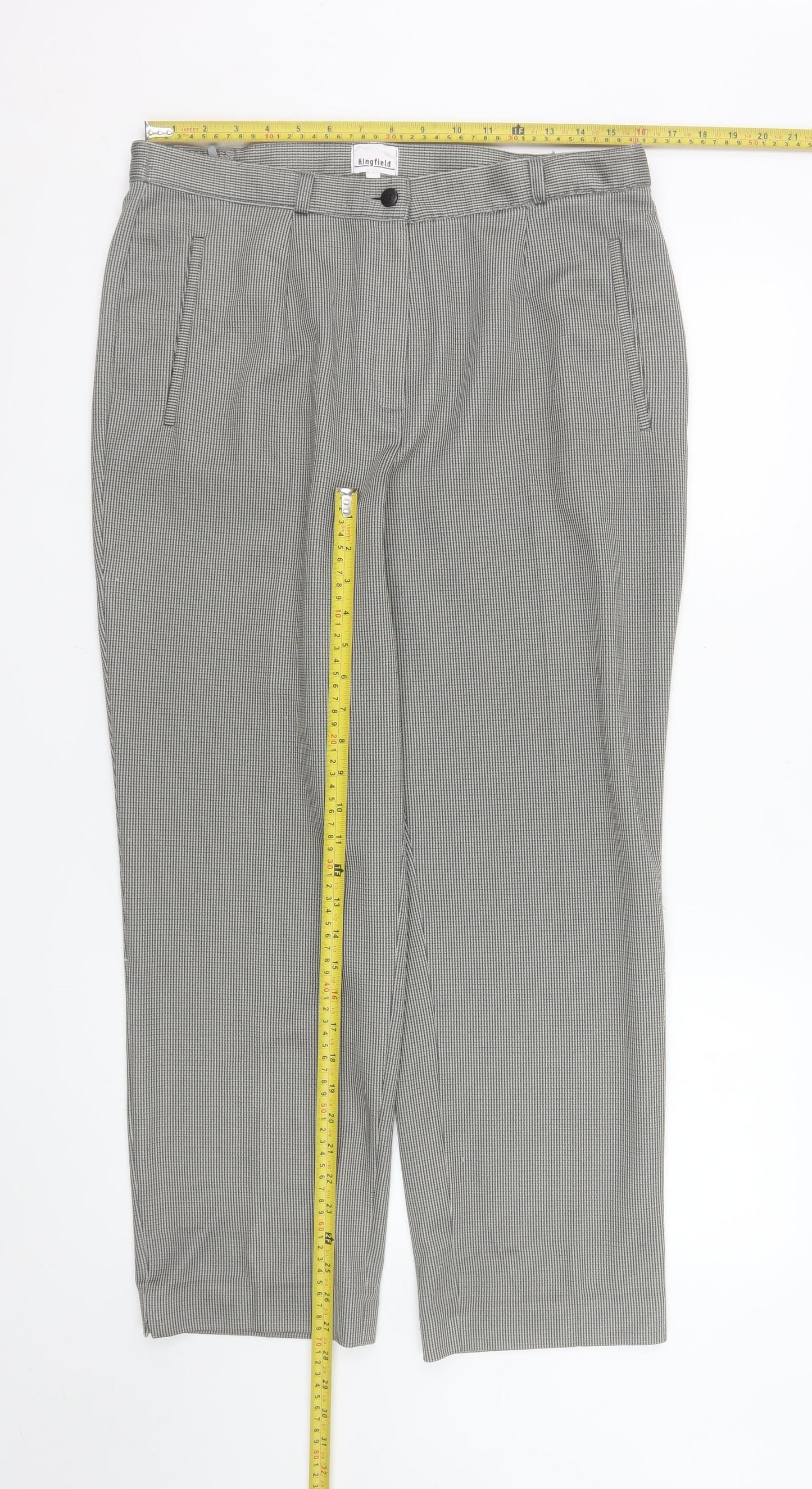 Kingfield Men's Grey Check Pleated Trousers Size 21in Regular Fit