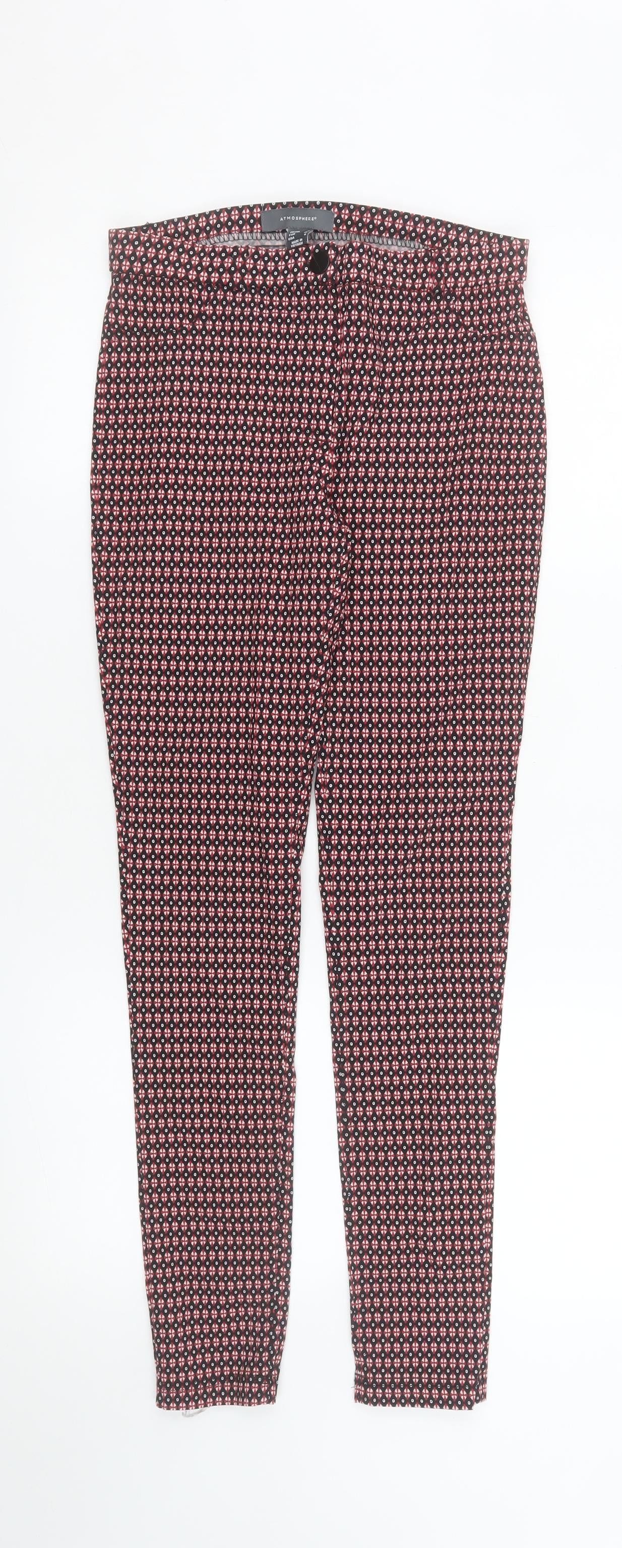 Atmosphere Womens Red Geometric Slim Fit Trousers Size 8