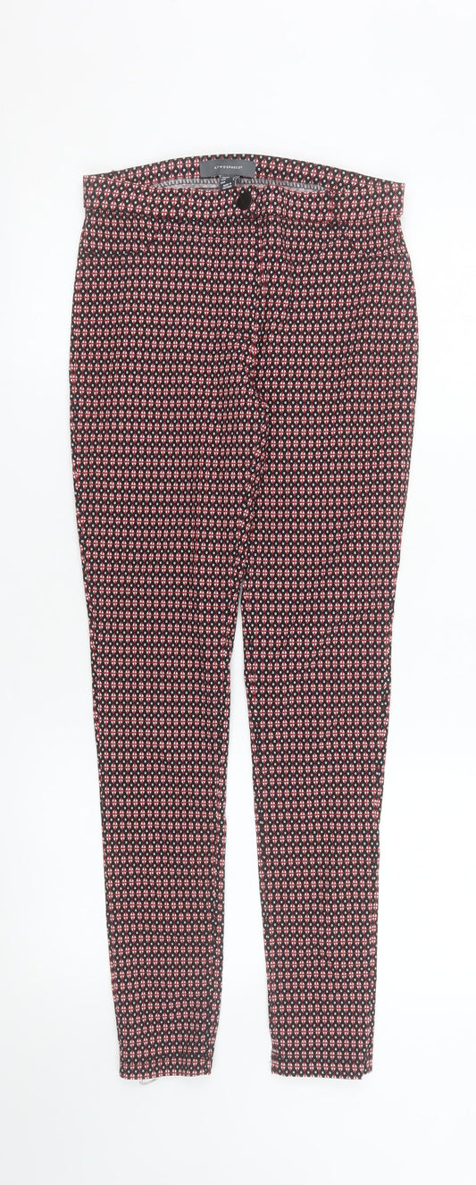 Atmosphere Womens Red Geometric Slim Fit Trousers Size 8