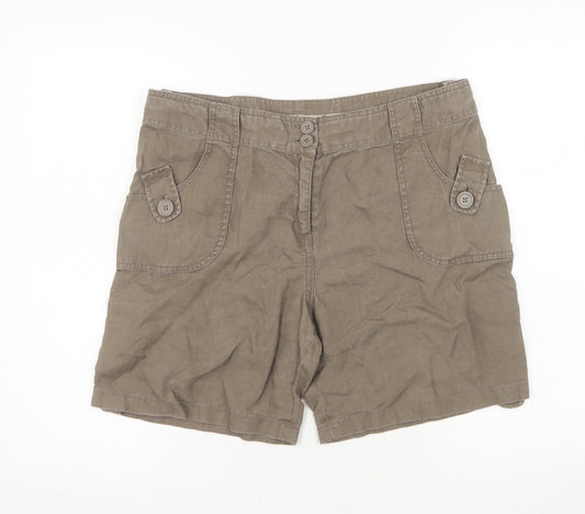 Avenue Women Brown Linen Chino Shorts Size 16 Casual Summer